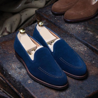 Handmade Men's Blue Color shoes, Men's Suede Loafer Slip On Dress Formal Shoes - Thumbnail 1