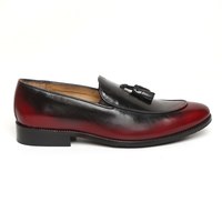 Two Tone Maroon Black Loafer Slip On Rounded Apron Toe Genuine Leather Handmade Tassel Shoes - Thumbnail 1