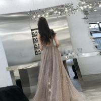 Shiny tulle sequins long prom dress evening dress - Thumbnail 1