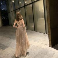 Shiny tulle sequins long prom dress evening dress - Thumbnail 3