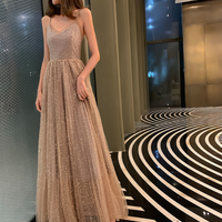 Shiny tulle sequins long prom dress evening dress - Thumbnail 4