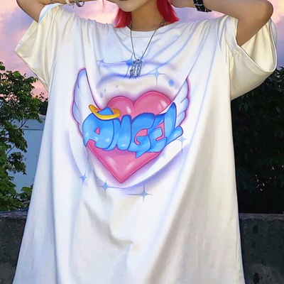 Angel heart wings print oversize t-shirt