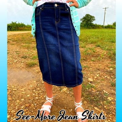 NATALIE MID LENGTH DARK DENIM SKIRT 