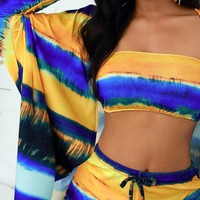 3PCS Tie Dye Print Shorts Set With Cover Up - Thumbnail 3