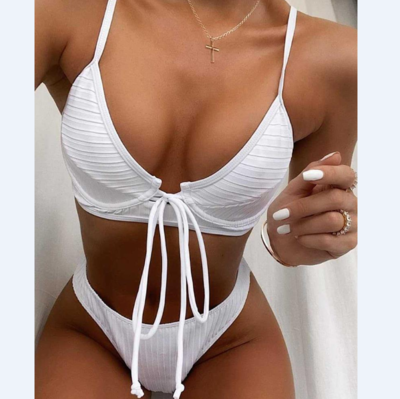 Solid Spaghetti Strap Tied Detail Bikini Set