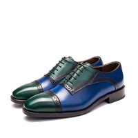 Men's Casual Wear Handmade Dark Green Blue Cap Toe Lace Up Shoes - Thumbnail 1