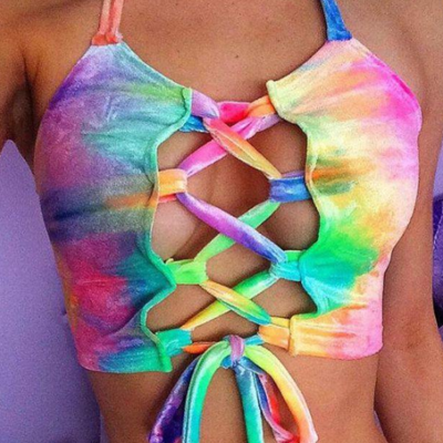 Bow lace up bralette crop tops  - Thumbnail 2
