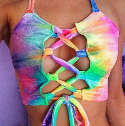 Bow Lace Up Bralette Crop Tops 