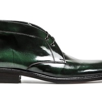 Green Chukka Patent Real Leather High Ankle Lace Up Black Sole Derby Toe Handmade Boots - Thumbnail 1