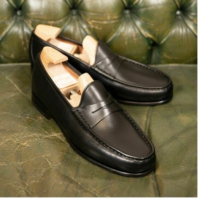 Handmade Men Black Slip on Moccasin Dress Shoes, Men Black Formal Dress Shoes