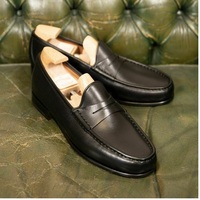 Handmade Men Black Slip on Moccasin Dress Shoes, Men Black Formal Dress Shoes - Thumbnail 4