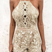 Embroidered Sexy Lace Sling Jumpsuits - Thumbnail 1