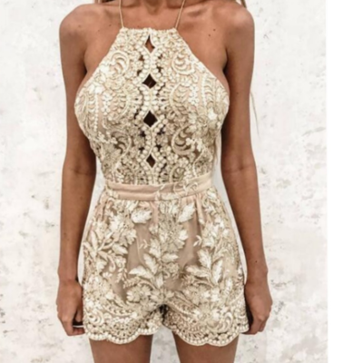 Embroidered sexy lace sling jumpsuits