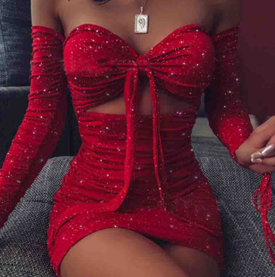 Solid Color Long Sleeve Fashion Dress