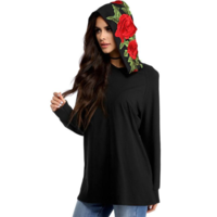 Embroidery Hooded Long-Sleeved Sweater Top - Thumbnail 2