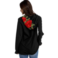 Embroidery Hooded Long-Sleeved Sweater Top - Thumbnail 3