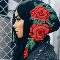 Embroidery Hooded Long-Sleeved Sweater Top - Thumbnail 1