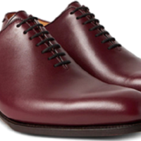 Men Oxford Plain Toe Maroon Color Genuine Leather Shoes with Matching Black Sole - Thumbnail 1