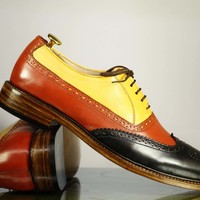 Handmade Men's Multi Color Shoes, Men's  Leather Wing Tip Lace Up Casual Shoes. - Thumbnail 2