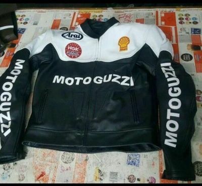 HANDMADE MEN'S MOTO GUZZI MOTORBIKE LEATHER JACKET CE APPROVED