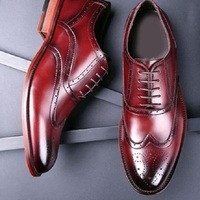 Handmade Men's Burgundy Leather Wing Tip Brogue Lace Up Shoes, Men Designer Shoe - Thumbnail 5