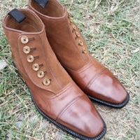 Handmade Men Tan Brown Leather Button Boots, Ankle Leather Button Boots - Thumbnail 2