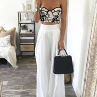 White High Waisted Wide Leg Pants - Thumbnail 1