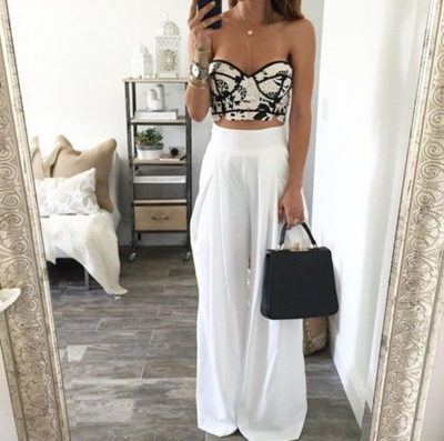 White High Waisted Wide Leg Pants