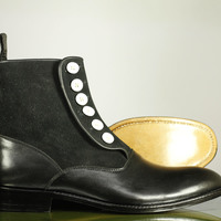 Handmade Men Fashion Elegant Black Boots, Ankle Button Boot Men's Boot - Thumbnail 3