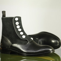 Handmade Men Fashion Elegant Black Boots, Ankle Button Boot Men's Boot - Thumbnail 1