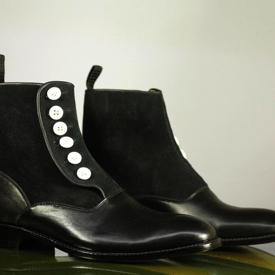 Handmade men fashion elegant black boots, ankle button boot men's boot - Thumbnail 1