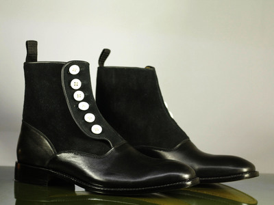 Handmade Men Fashion Elegant Black Boots, Ankle Button Boot Men's Boot