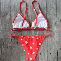 Sexy Women Bikini White Star Print Two Piece Bikini Swimsuit Bathing - Thumbnail 4