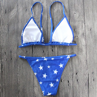 Sexy Women Bikini White Star Print Two Piece Bikini Swimsuit Bathing - Thumbnail 5