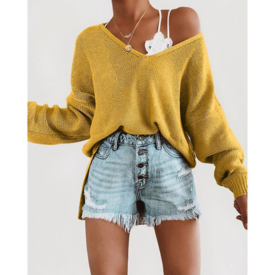 Casual long sleeve v-neck loose sweater