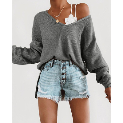 Casual Long Sleeve V-Neck Loose Sweater