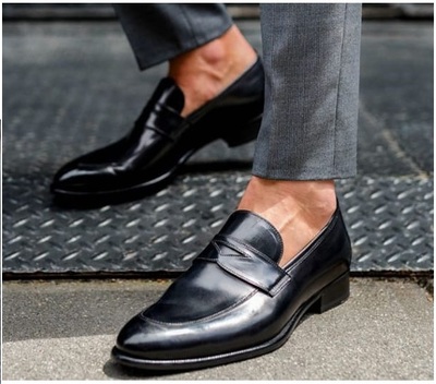 Handmade Black Leather Loafers Dress Shoes, Men Black Leather Moccasin Shoes