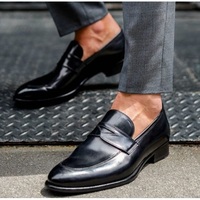 Handmade Black Leather Loafers Dress Shoes, Men Black Leather Moccasin Shoes - Thumbnail 4