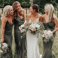 Sheath Olive Satin V Neck Long Bridesmaid Dresses For Wedding, Spaghetti Straps Slip Bridesmaid Dresses - Thumbnail 1