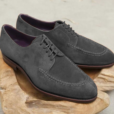 Handmade mens gray suede splitoe lace up shoes