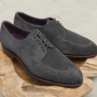 Handmade Mens Gray Suede Splitoe Lace Up Shoes - Thumbnail 1