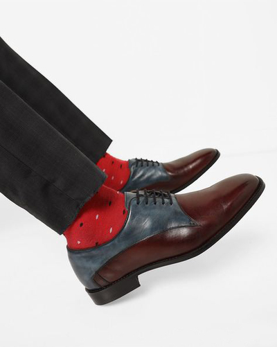 Customize Gray Maroon Oxford Genuine Leather Derby Toe Handmade Formal Lace Up Shoes