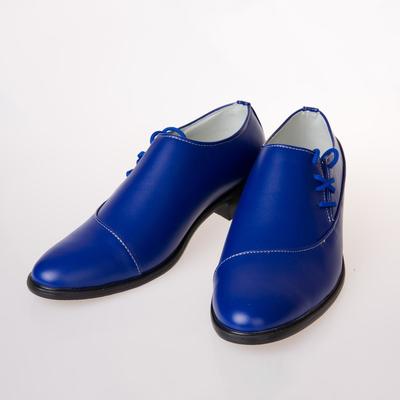 Royal blue whole cut handmade genuine cowhide leather matching black sole derby toe lace up shoes