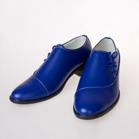 Royal Blue Whole Cut Handmade Genuine Cowhide Leather Matching Black Sole Derby Toe Lace Up Shoes - Thumbnail 4