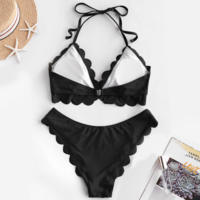 Scallop Trim Halter Padded Bikini Set - Thumbnail 5