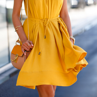 Mustard Yellow High Neck Sleeveless Summer Dress - Thumbnail 2