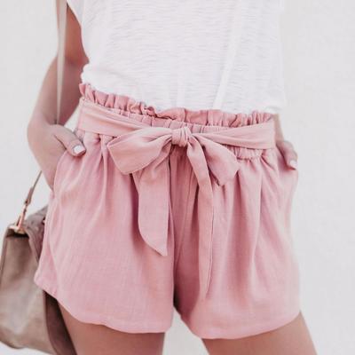 Casual solid color high waist shorts - Thumbnail 4