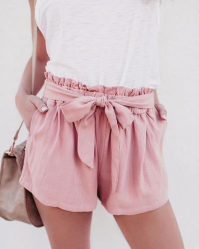 Casual Solid Color High Waist Shorts