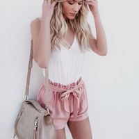 Casual Solid Color High Waist Shorts - Thumbnail 3
