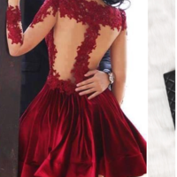 Stylish Red Stitching Lace Long-Sleeved Dress - Thumbnail 1